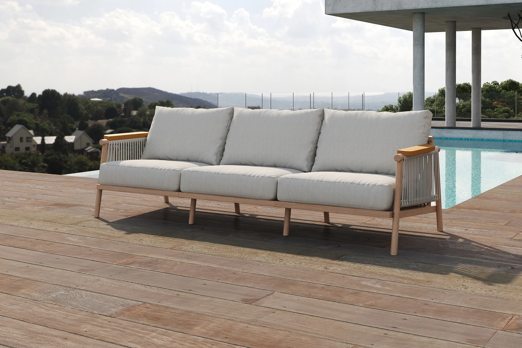 Moss Wood Grain Aluminum Outdoor Sofa Set - Image 3