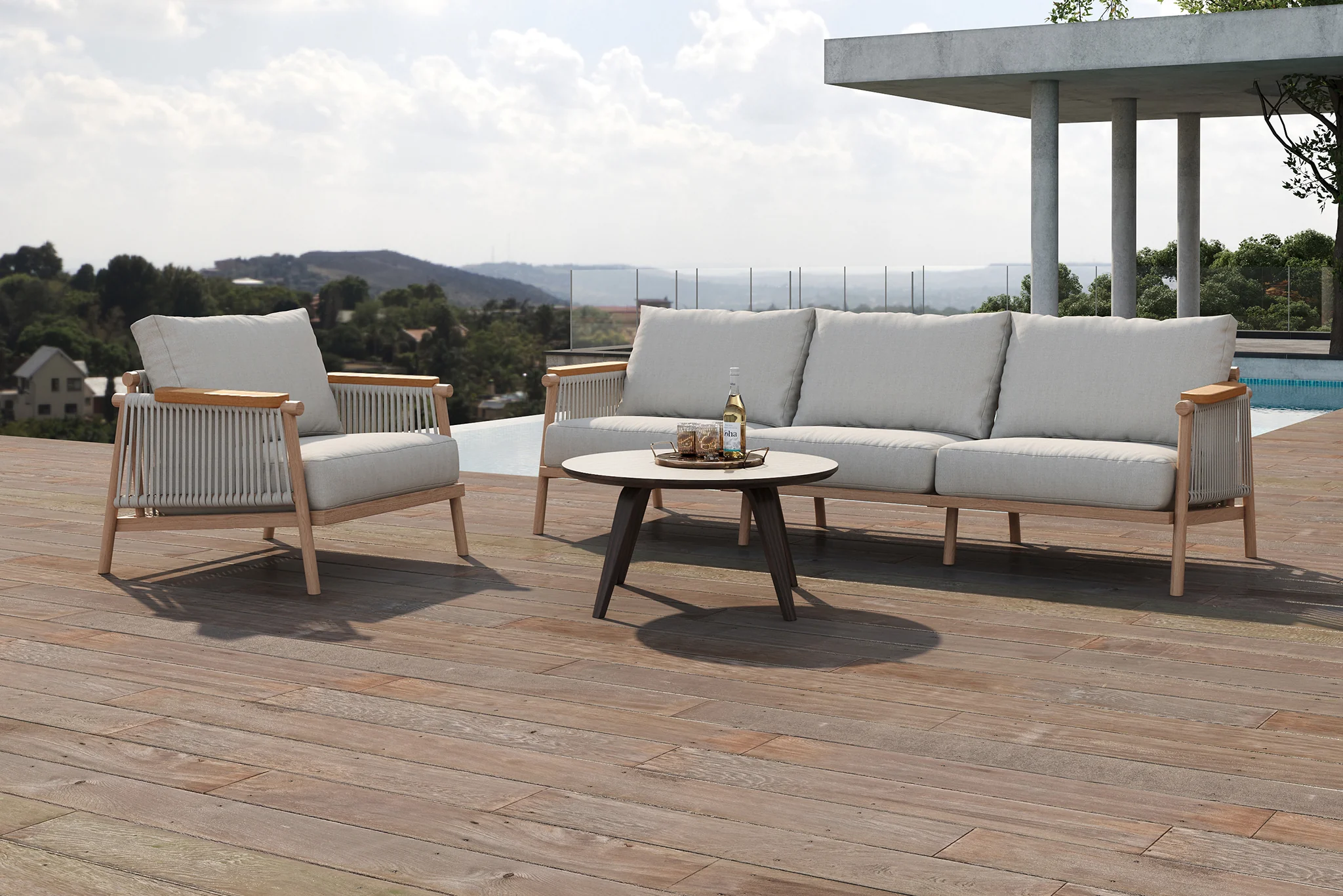 Moss Wood Grain Aluminum Outdoor Sofa Set - Image 6