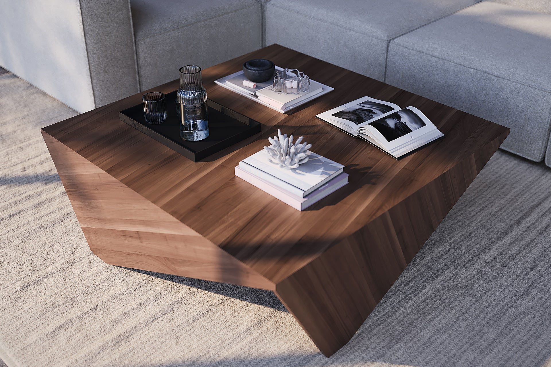 Origami Deer Square Coffee Table With Crown Walnut - Image 3