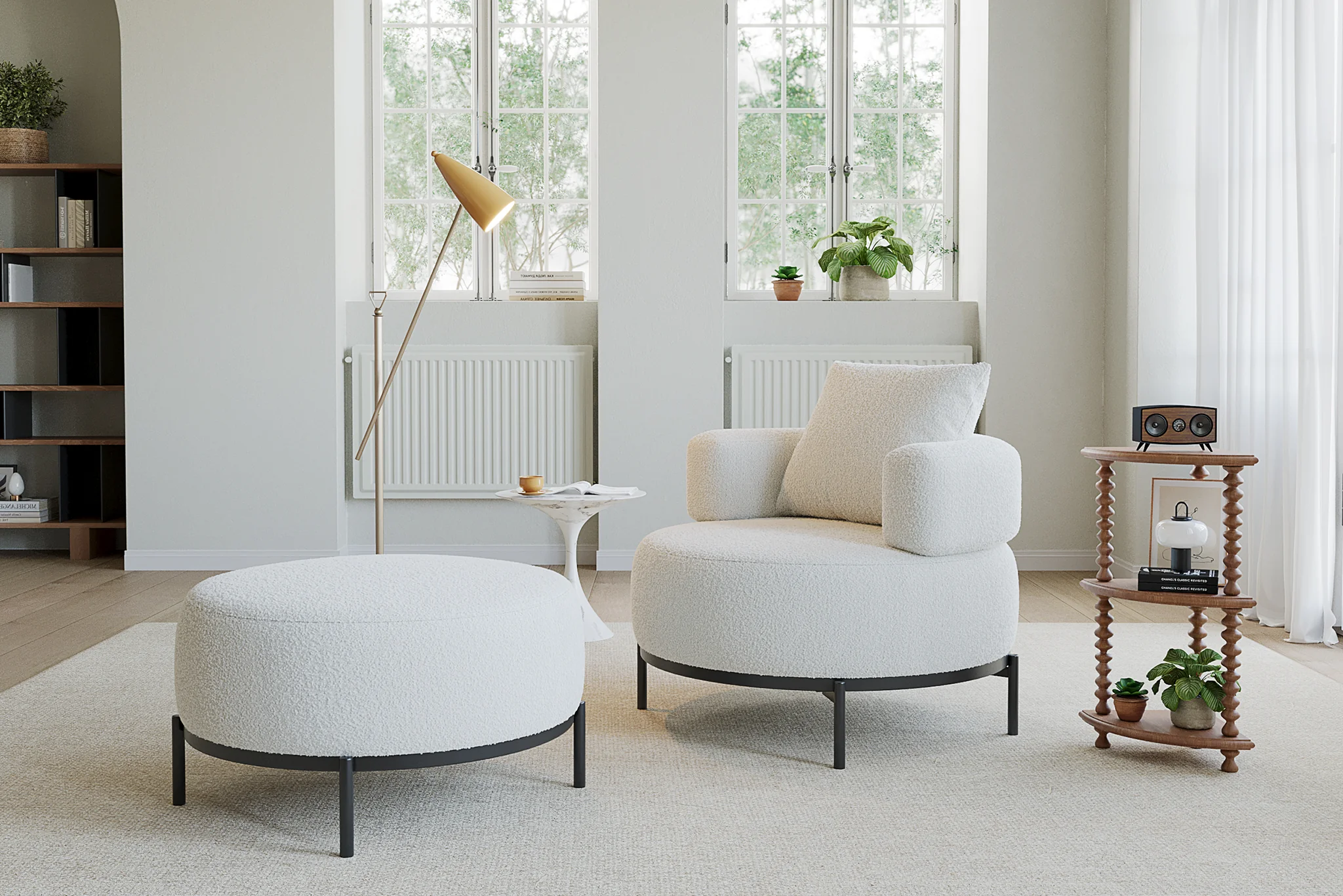 Orla Boucle Round Lounge Chair and Ottoman - Image 3