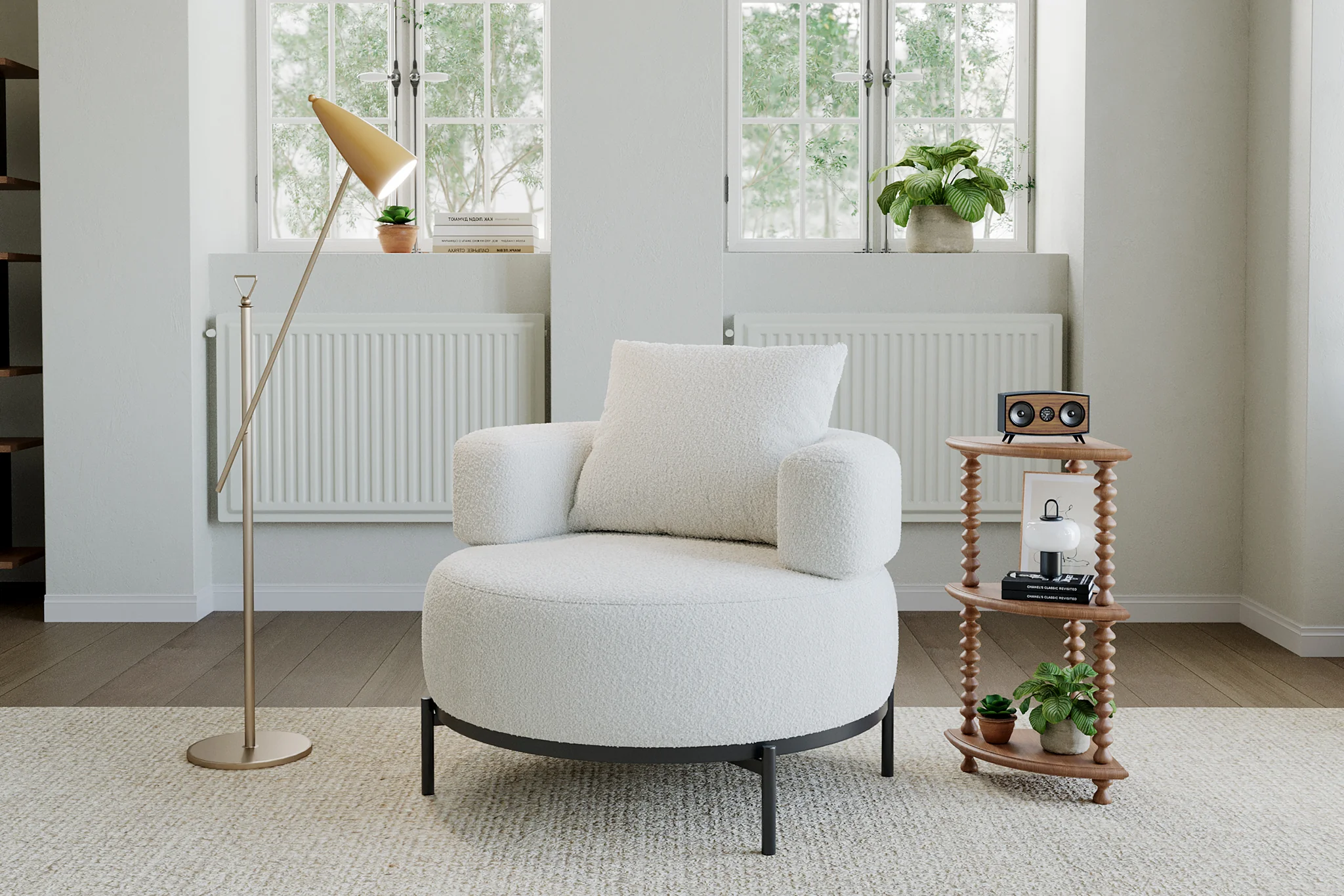 Orla Boucle Round Lounge Chair and Ottoman - Image 5